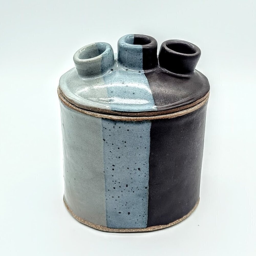 Handmade AMG Artisan Studio Pottery 3-Hole Covered Canister Vase